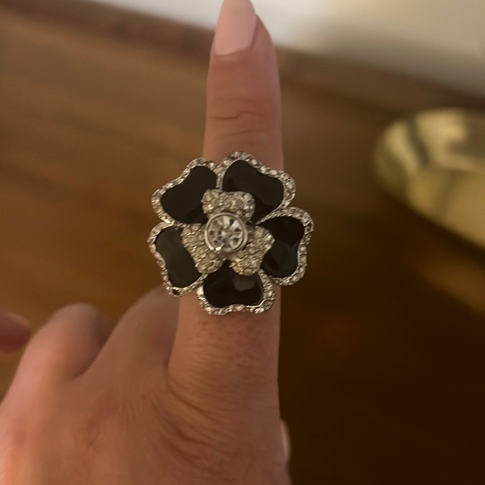 Black and Silver Rose Cocktail Ring
